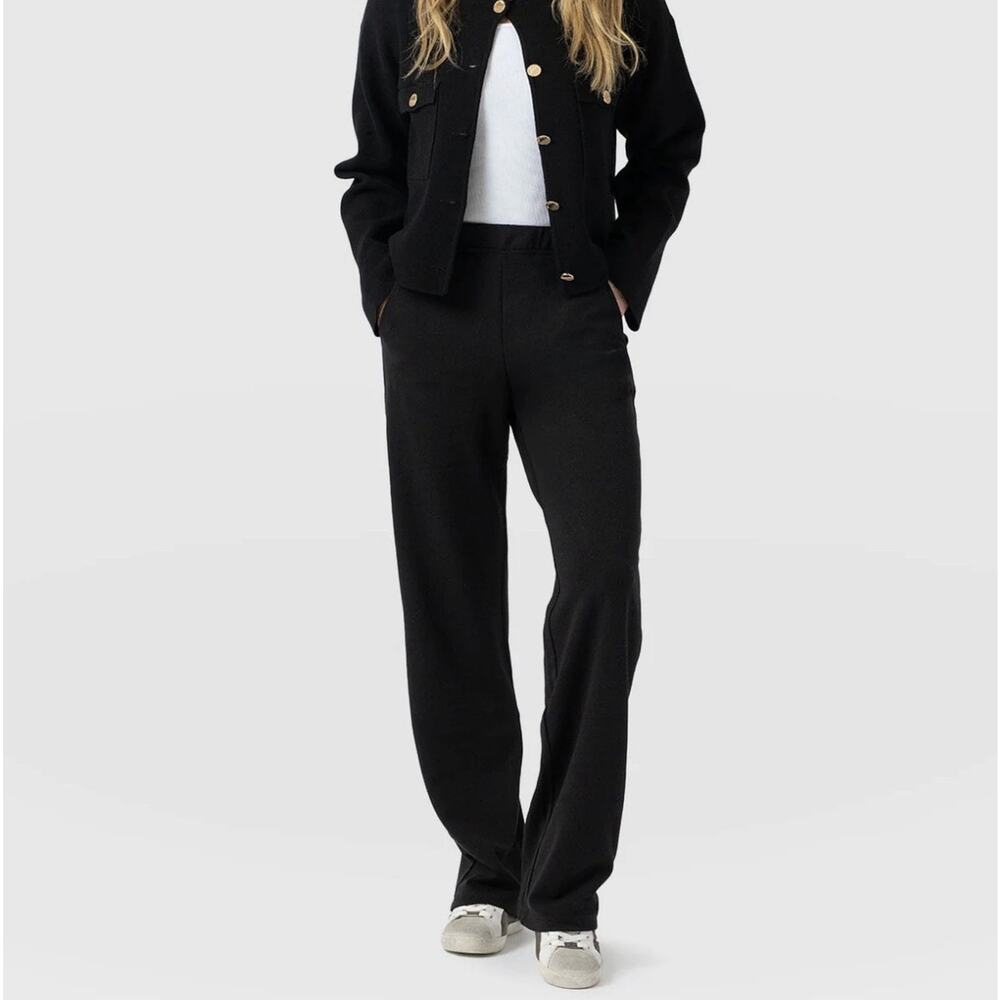 Saint + Sophia Putney Pull On Pants Size 12 Navy Blue Relaxed Straight Pockets - Picture 1 of 16